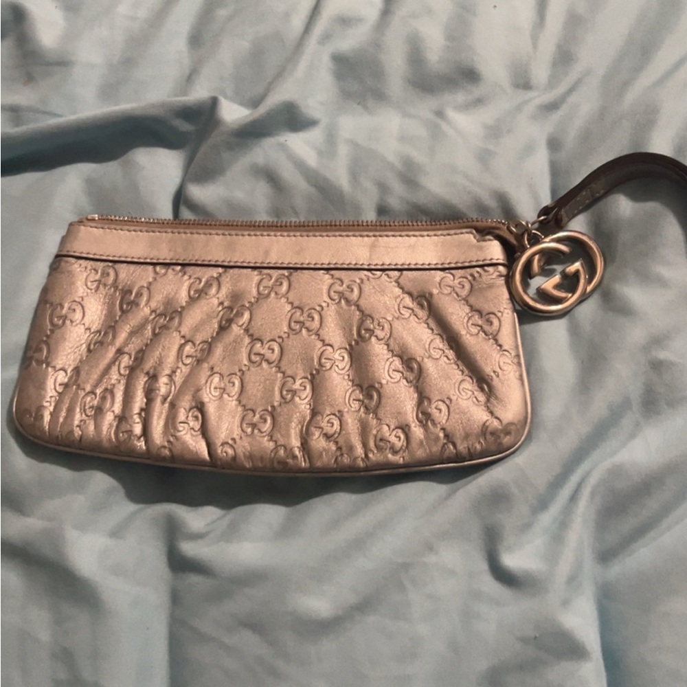 Gucci Metallic Silver Wristlet